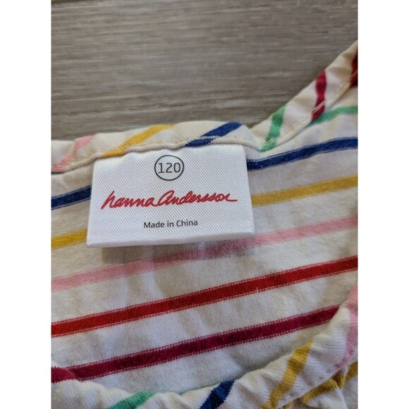 Hanna Andersson Long Sleeve Twirl Dress White Rainbow Striped Girls 120 US 6-7 - Picture 2 of 6